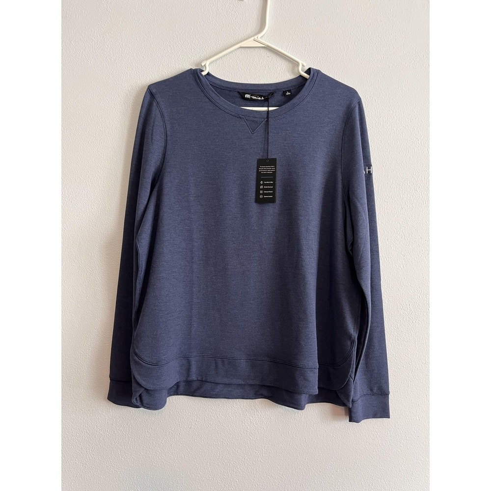 Travis Mathew Sweatshirt Mens Large Blue Crewneck Knit Golf Pullover Logo